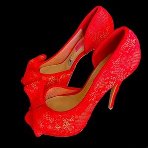 Betsey Johnson Red Vail Lace Platform Pumps